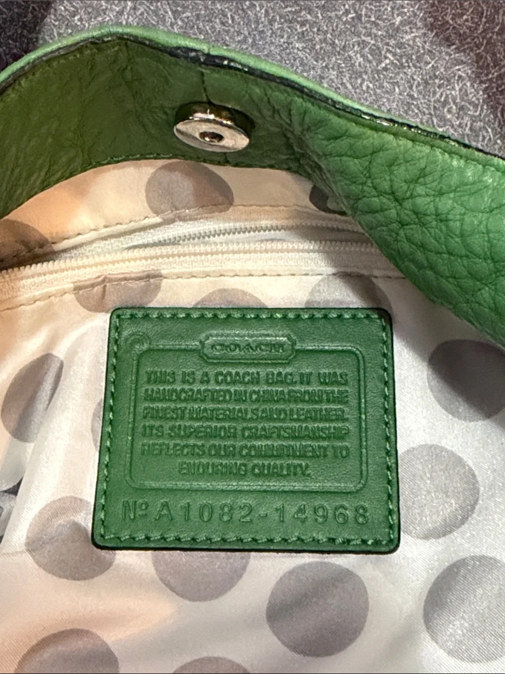 Coach Green Pebbled Leather Shoulder Hobo with matching wallet